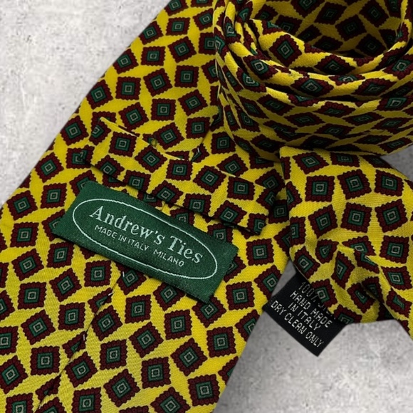 ANDREWS Yellow/Burgundy/Green Geometric Silk LUXURY Tie ITALY - Picture 3 of 5